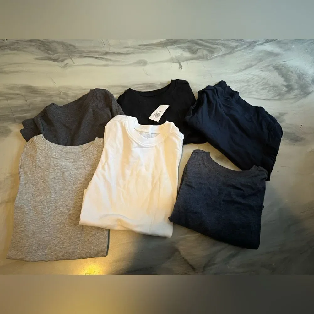 NWT New OLD NAVY Long Sleeve Tee Shirt 6 Multipack Lot White Black Blue Gray 2T